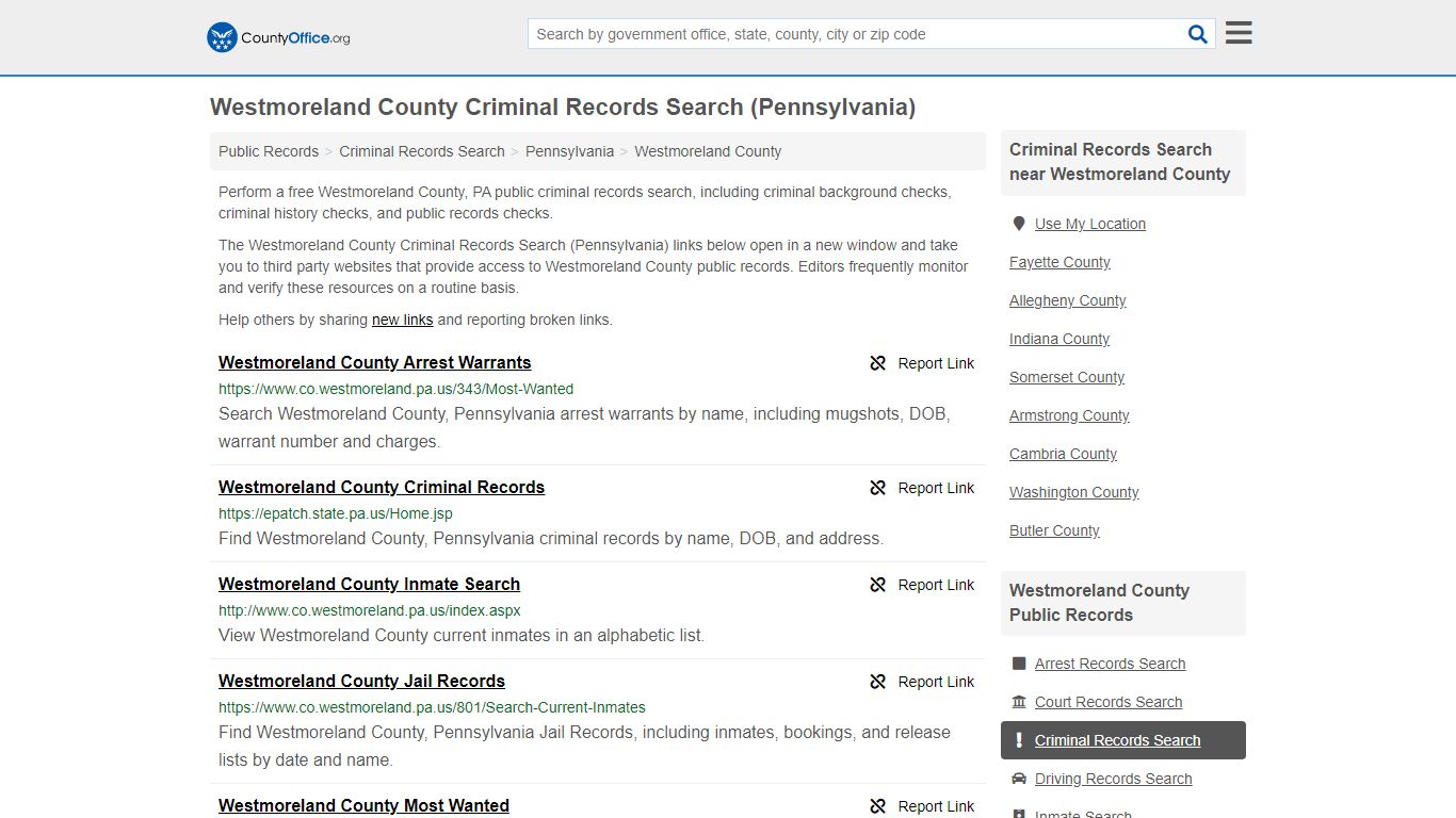 Criminal Records Search - Westmoreland County, PA (Arrests ...